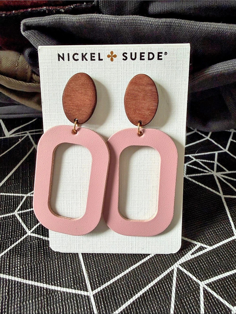 Nickel & Suede Soft Rose Leather Earring Leather Drop Earrings in Pink NWT